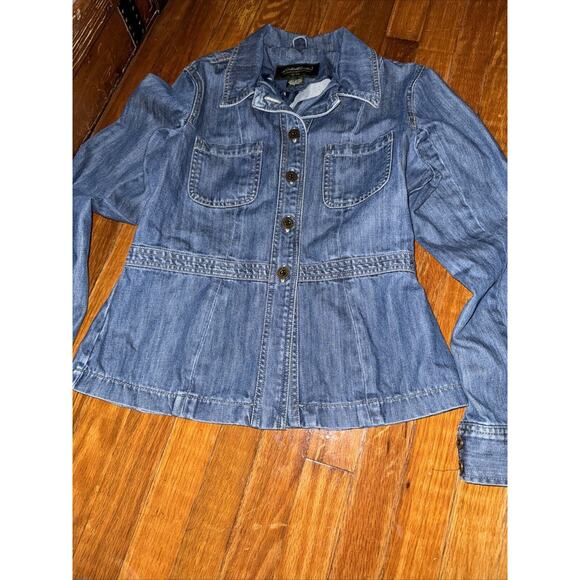 Eddie Bauer Denim Jean Jacket Sz S Ladies Waist With Peplum Beautiful Comfort - Picture 2 of 6
